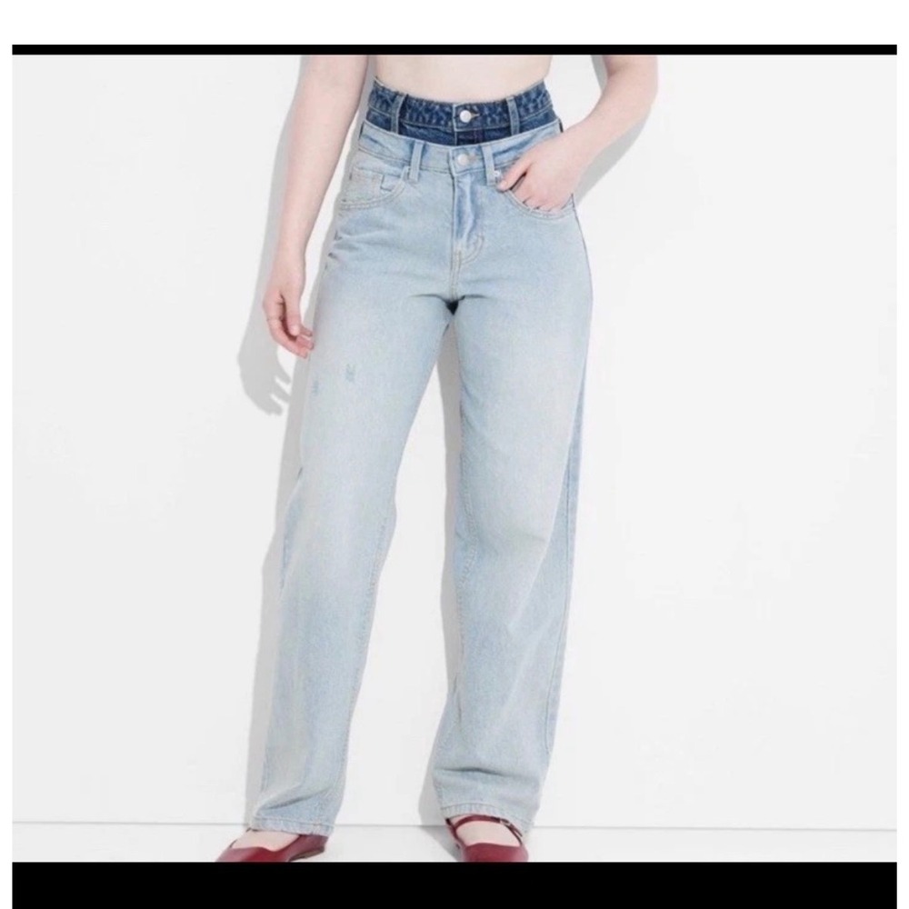 Wild Fable Double Waistband 90s Relaxed Straight Jeans Blue Womens Size 4‎ NWT